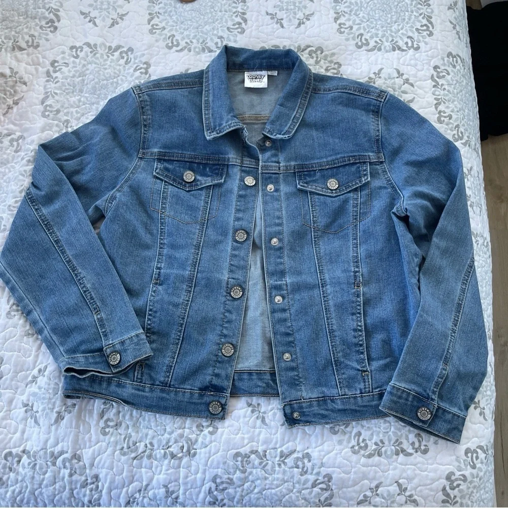 Girls Looney Tunes Tweety Bird Denim Basic Jacket Blue XL 14-16